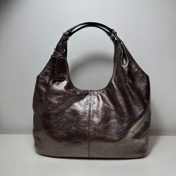 Coach Metallic Rose Gun Metal Julia Leather Hobo 14968 - Picture 1 of 16
